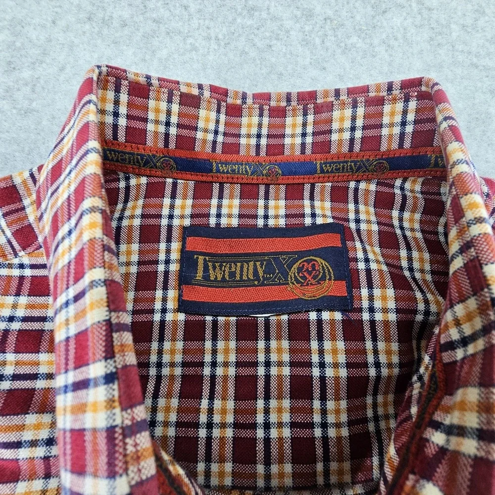 VTG Wrangler 20X Western Shirt Mens LARGE Plaid Flip Cuffs Pocket Long Sleeve‎